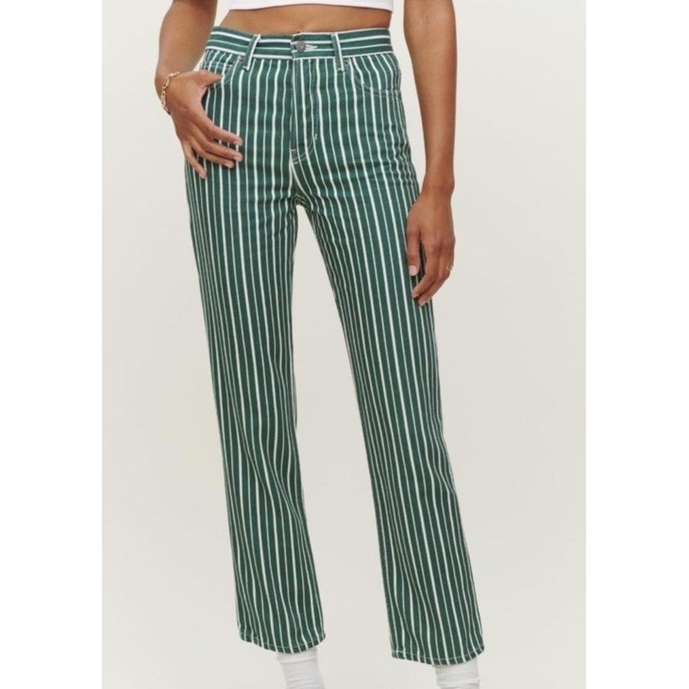 Reformation Cynthia High Rise Straight Jeans Sycamore Stripe Size 24 Button Fly